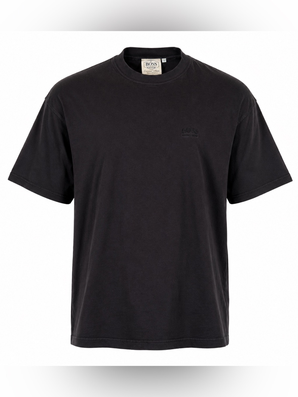 Vintage Hugo Boss Twenty Embroidered Logo Black T-Shirt Made in Hong Kong Size M